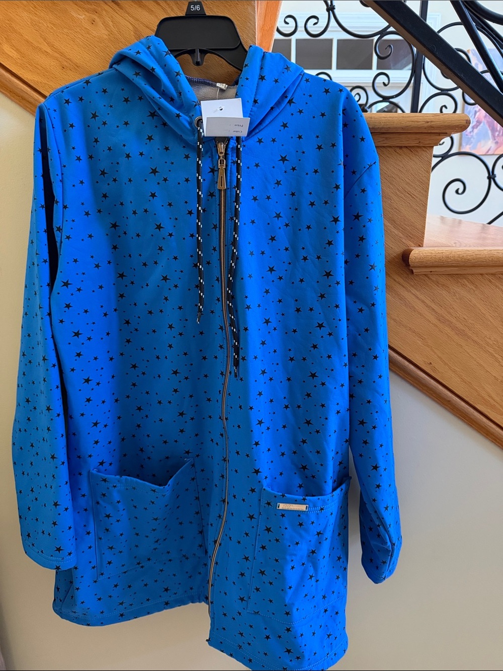 Argana Star-Print Blue Zip Hoodie Jacket Size 58 (US 48) New With Tag